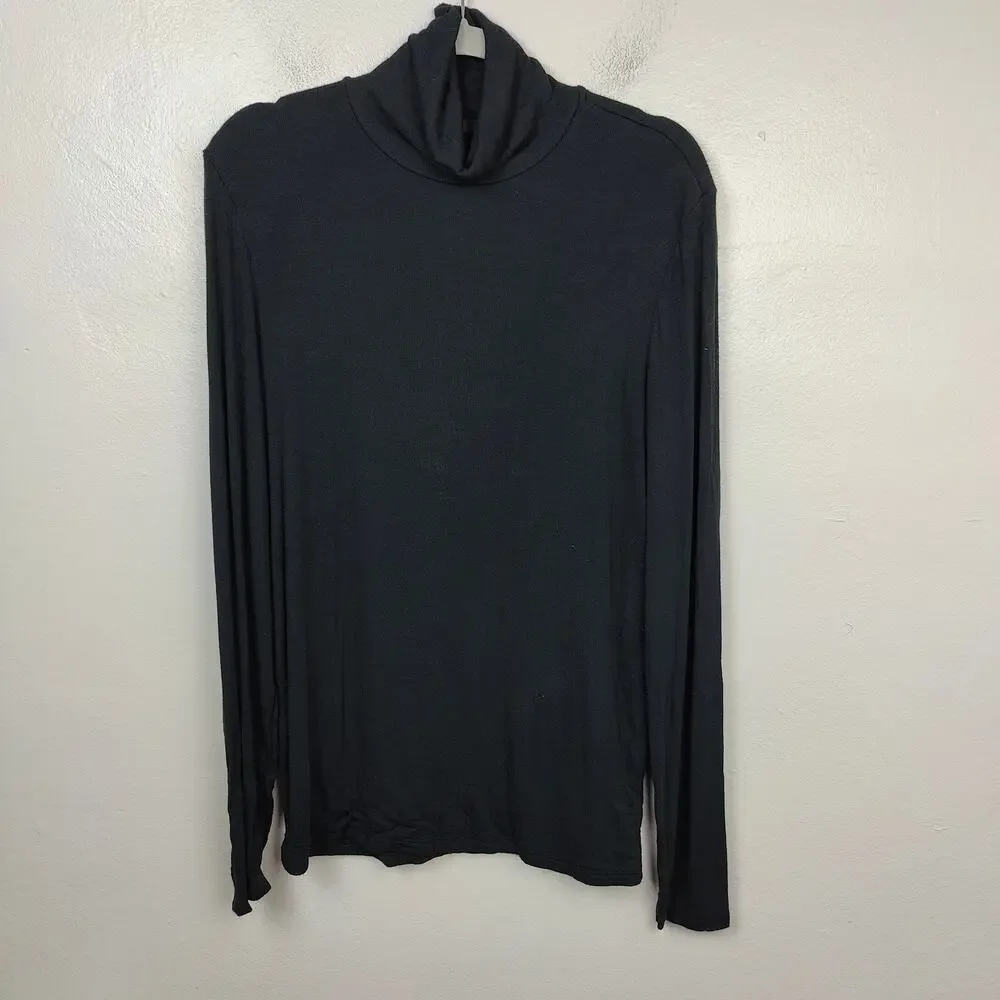 ATM Roll-Neck Ribbed Jersey T-Shirt Mens Large Black Micro Modal Layered Stretch
